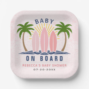 Assiettes En Carton Bébé à bord surf splash rose bébé douche
