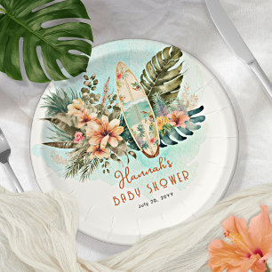 Assiettes En Carton Bébé à bord Surf tropical Baby shower neutre