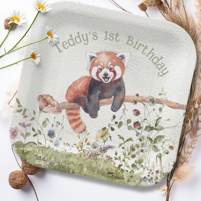 Assiettes En Carton Bébé adorable Red Panda Bear 1er anniversaire fête (Créateur téléchargé)