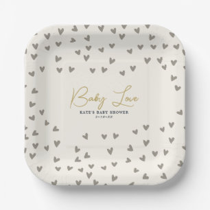 Assiettes En Carton Bébé Amour Taupe Coeurs Sexe Baby shower neutre