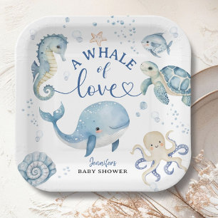Assiettes En Carton Bébé Baleine Shower Garçon Océan Bleu