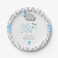 Bébé bleu, blanc gris éléphant Baby shower