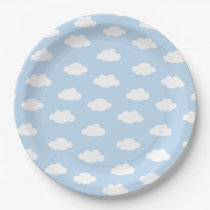 Assiettes En Carton Bébé bleu ciel nuageux motif