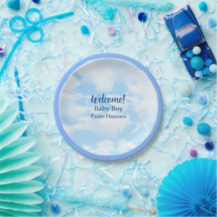 Assiettes En Carton Bébé bleu doux nuages et Baby shower Sky