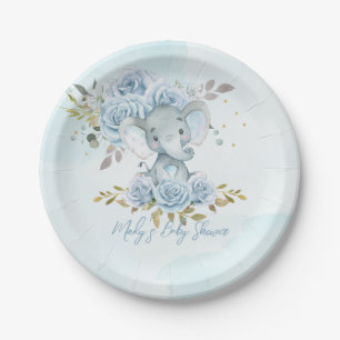 Assiettes En Carton Bébé bleu Floral mignonne Elephant Baby shower gar
