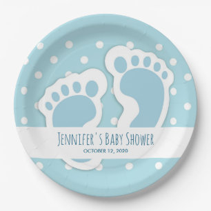 Assiettes En Carton Bébé bleu mou Pieds de garçon