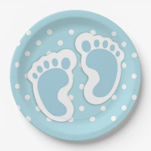 Assiettes En Carton Bébé bleu mou Pieds de garçon