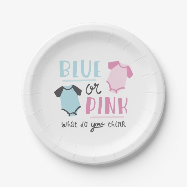 Assiettes En Carton Bébé bleu ou rose Genre Révéler Fête Douche (Devant)