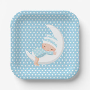 Assiettes En Carton Bébé Bleu Sur La Plaque De Papier Lune