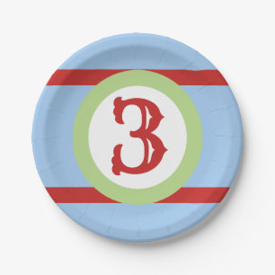 Assiettes En Carton Bébé bleu vert et rouge Numéro personnalisé Annive