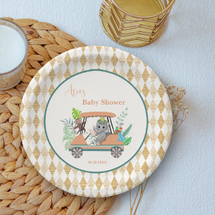 Assiettes En Carton Bébé Bohème Éléphant et Singe Golf Baby Shower