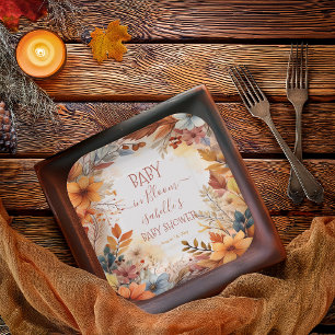 Assiettes En Carton Bébé Boho en Fleur Cadre Floral d'Automne Baby Sho