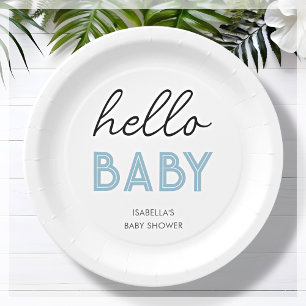 Assiettes En Carton Bébé Bonjour bleu Plaque de papier Baby shower