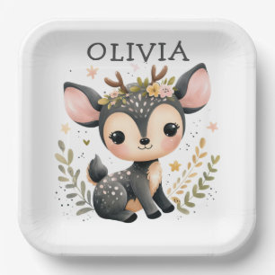 Assiettes En Carton Bébé cerf personnalisé mignon