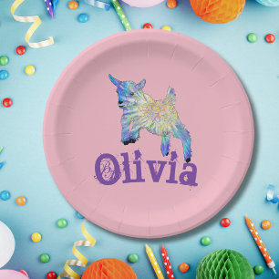 Assiettes En Carton Bébé Chèvre Mignonne qui saute Art de l'animal ajo
