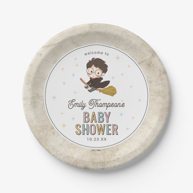 Assiettes En Carton Bébé Chibi Harry Potter Shower de Magicien (Devant)