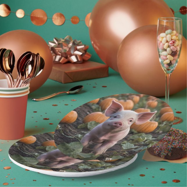 Assiettes En Carton Bébé Cochon Dans Le Patch Citrouille, (Multi)