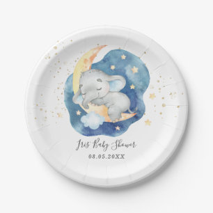 Assiettes En Carton Bébé couché mou Eléphant Lune Star Douche pour
