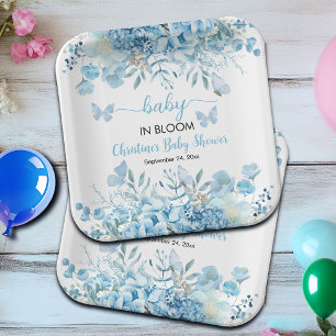 Assiettes En Carton Bébé dans le Baby shower Floral Bleu en Fleur