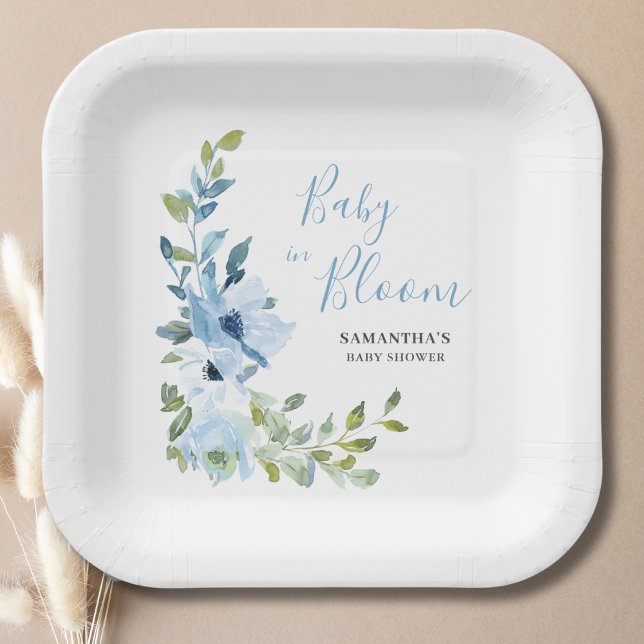 Assiettes En Carton Bébé dans le Baby shower Floral Bleu Fleur (Créateur téléchargé)