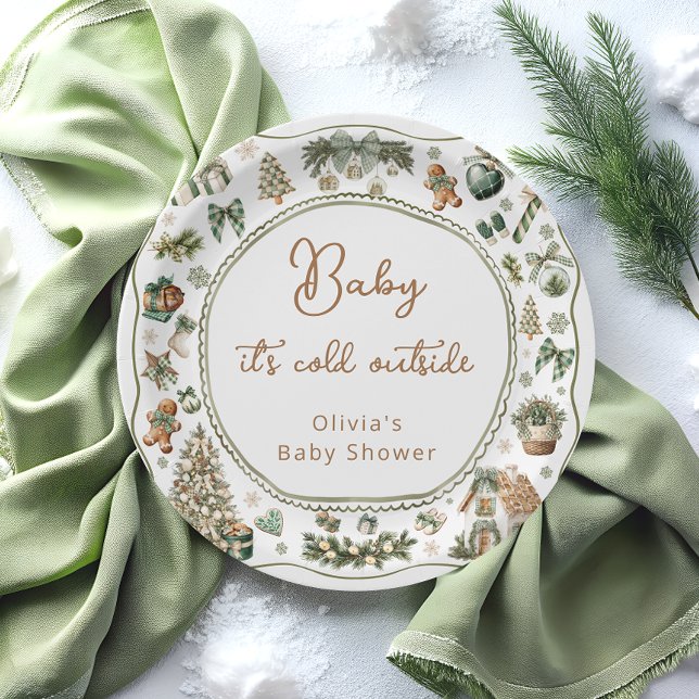 Assiettes En Carton Bébé d'hiver Il fait froid Baby shower de verdure  (Créateur téléchargé)