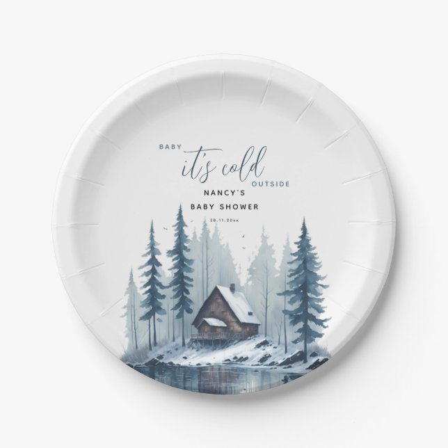Assiettes En Carton Bébé d'hiver Il fait froid dehors Baby shower (Devant)