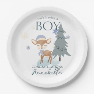 Assiettes En Carton Bébé d'hiver mignon cerf garçon Fawn