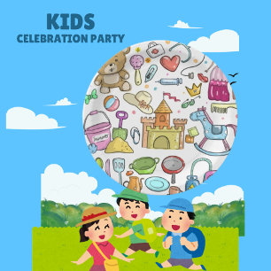 Assiettes En Carton Bébé Doodle moderne main croquis Plaque papier