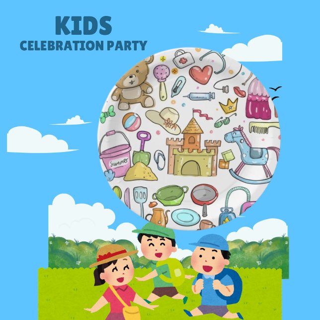 Assiettes En Carton Bébé Doodle moderne main croquis Plaque papier (Créateur téléchargé)