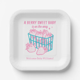 Assiettes En Carton Bébé Doodle Rose Fruité aux Fraises Roses