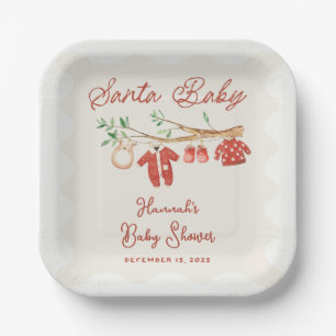 Assiettes En Carton Bébé du Père Noël vintage Baby Shower de Noël