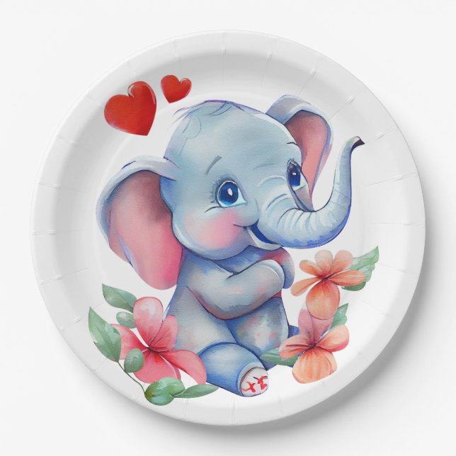 Assiettes En Carton Bébé éléphant  (Devant)