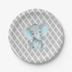 Assiettes En Carton Bébé éléphant bleu Baby Shower
