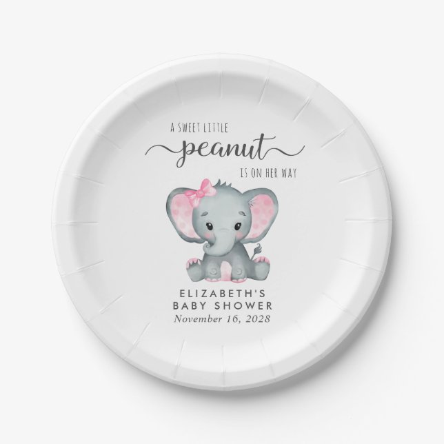 Assiettes En Carton Bébé Eléphant mignon Douche fille (Devant)