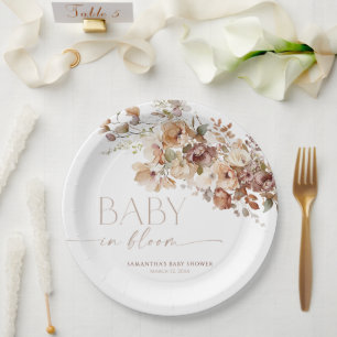 Assiettes En Carton Bébé en Fleur automne baby shower floral rustique