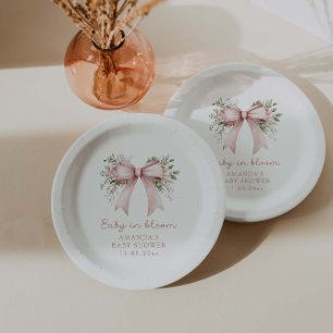 Assiettes En Carton Bébé En Fleur Baby shower Fille Bow Rose
