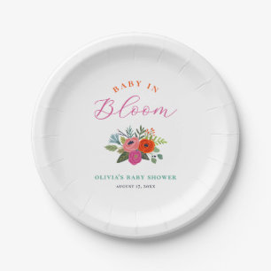 Assiettes En Carton Bébé en Fleur Baby shower floral brillant