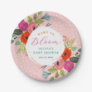 Assiettes En Carton Bébé en Fleur Baby shower floral brillant
