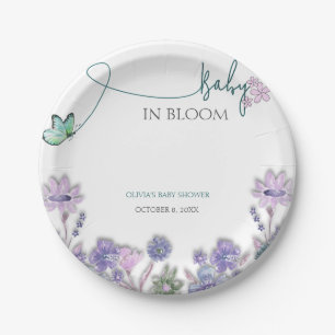 Assiettes En Carton Bébé En Fleur Baby shower Floral Violet