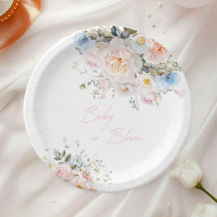 Assiettes En Carton Bébé En Fleur Baby shower rose Floral