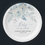 Assiettes En Carton bébé en fleur bleu poussiéreux baby shower<br><div class="desc">bébé en baby shower fleuri avec des fleurs d'aquarelle bleu poussiéreux et texte de script. Le texte et d'autres fonctionnalités peuvent être personnalisés.</div>