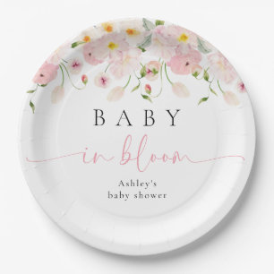 Assiettes En Carton Bébé en Fleur Fête de Bébé Fleur Rose