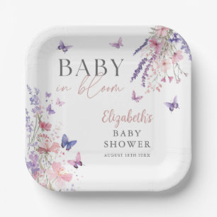Assiettes En Carton Bébé en fleur Fleur sauvage de papillon Baby showe