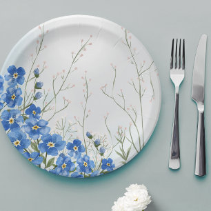 Assiettes En Carton Bébé en Fleur Garçon Bleu Floral Ressort Douche