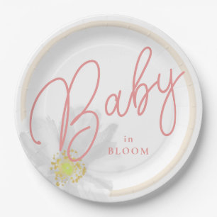 Assiettes En Carton Bébé en Fleur Peach White Daisy Thème