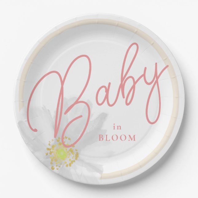 Assiettes En Carton Bébé en Fleur Peach White Daisy Thème (Devant)
