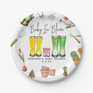 Assiettes En Carton Bébé En Fleur Rose Pluie Bottes Jardin Baby shower