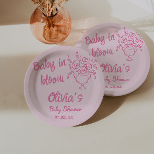 Assiettes En Carton Bébé en fleur tiré Baby shower de bouquet floral
