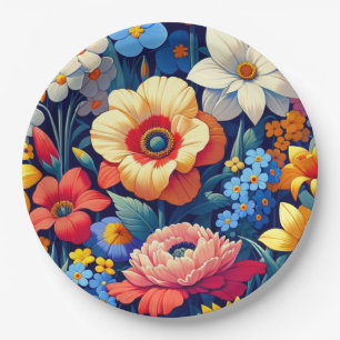 Assiettes En Carton Bébé en fleur Vin Floral Baby shower feuille