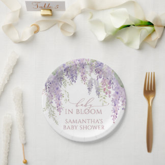 Assiettes En Carton Bébé en fleurs Baby Shower Fleur de glycine violet